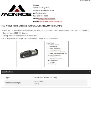 1091-MRM, EXTREME TEMPERATURE PNEUMATIC CLAMPS