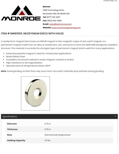 IMND1105, NEODYMIUM DISCS WITH HOLES