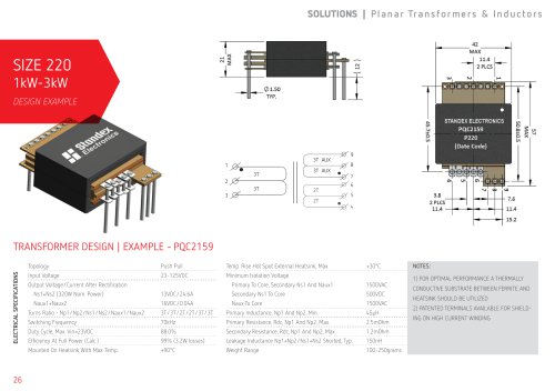 1kW-3kW Planar Transformers | Size 220