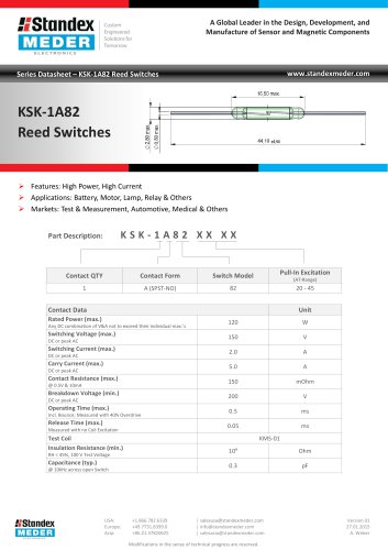 KSK-1A82 Series Reed Switches