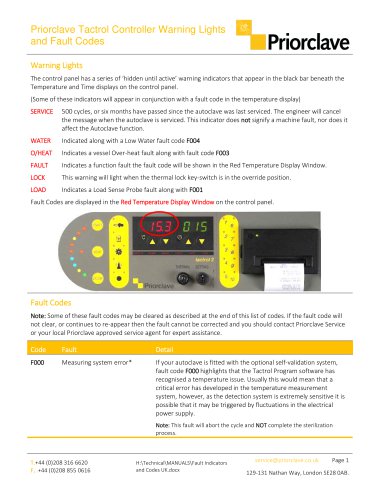 Warning Indicators and Fault Codes