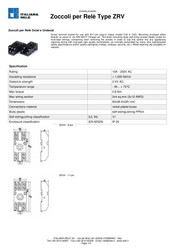 Zoccoli per Relè 8 /11-pin > Type ZRV