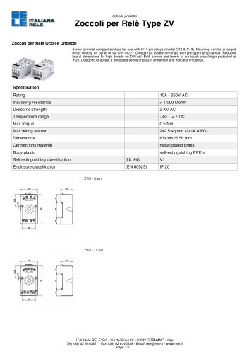 Zoccoli per Relè 8 /11-pin > Type ZV