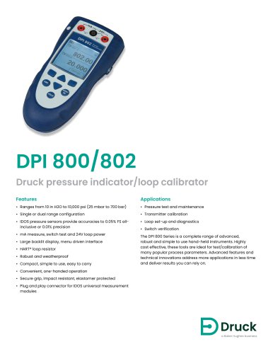 Druck DPI 800-802 Pressure Indicator and Loop Calibrator