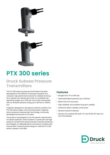 Druck PTX 300 series Subsea Pressure Transmitter