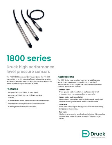 PDCR 1800 transducer (mV output) and PTX 1800 transmitter (4 to 20 mA output) - 1800 series - high performance level pressure sensors