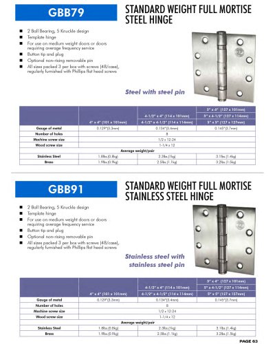 STANDARD WEIGHT FULL MORTISE STEEL HINGE