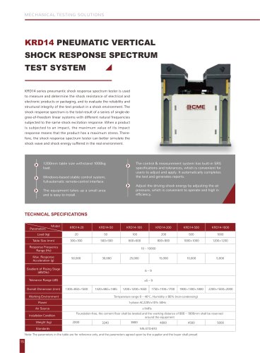 KRD14 Pneumatic Vertical Shock Response Spectrum Testing Machine