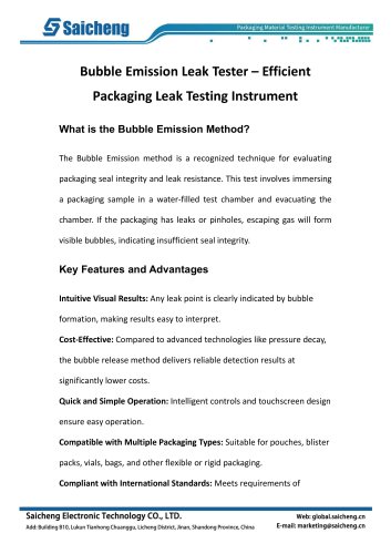 Bubble Emission Leak Tester &ndash; Efficient Packaging Leak Testing Instrument