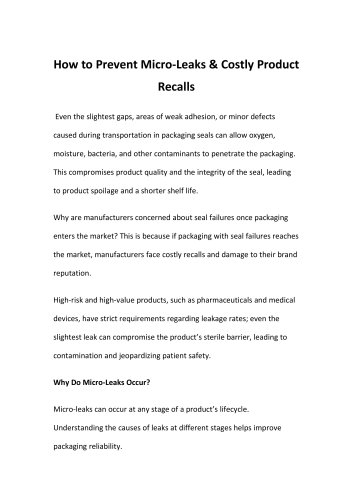 How to Prevent Micro-Leaks & Costly Product Recalls