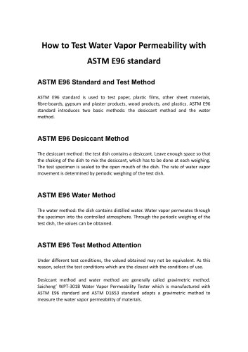 Saicheng -How to Test Water Vapor Permeability with ASTM E96 standard