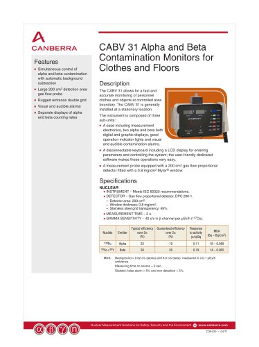 CABV 31 Alpha and Beta Contamination Monitors for Clothes and Floors