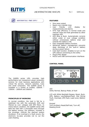 SINE WAVE LINE INTERACTIVE UPS QUEEN 1000 ÷ 3000VA SERIES