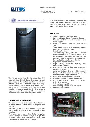 SINGLE PHASE ON-LINE UPS NS 5KVA ÷ 12KVA SERIES