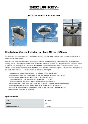 Mirror 900mm Exterior Half Face
