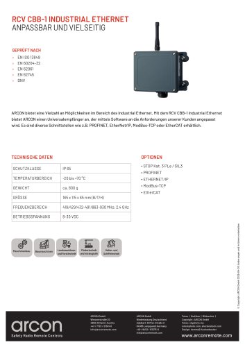 Produktdatenblatt RCV CBB-1 INDUSTRIAL ETHERNET