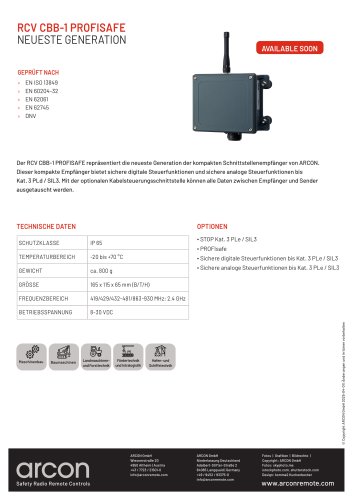 Produktdatenblatt  RCV CBB-1 PROFISAFE