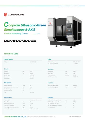 UGV500-5AXIS Conprofe Ultrasonic-Green Simultaneous 5-AXIS Vertical Machining Center