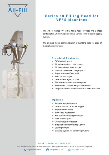 Series 10 Fill ing Head for VFFS Machines