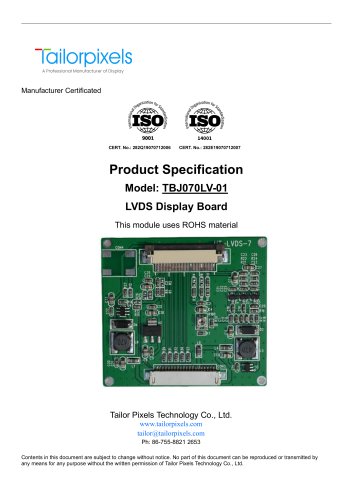 Product Specification Model:TBJ070LV-01 LVDS Display Board