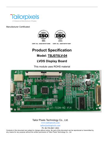 Product Specification Model:TBJ070LV-04 LVDS Display Board