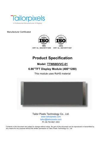 Product Specification Model:TTW686VVC-01 6.86″TFT Display Module (480*1280)