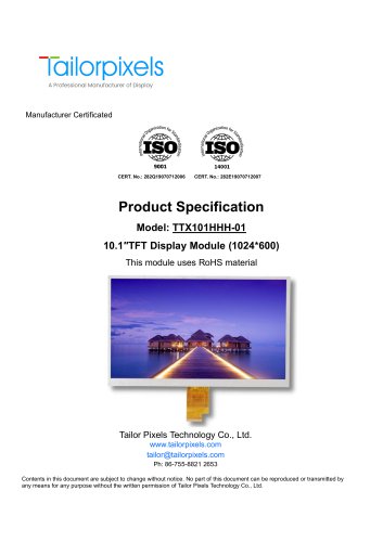 Product Specification Model:TTX101HHH-01 10.1″TFT Display Module (1024*600)