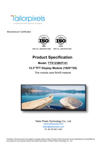 Product Specification Model:TTX123BHT-01 12.3”  TFT Display Module（1920*720）