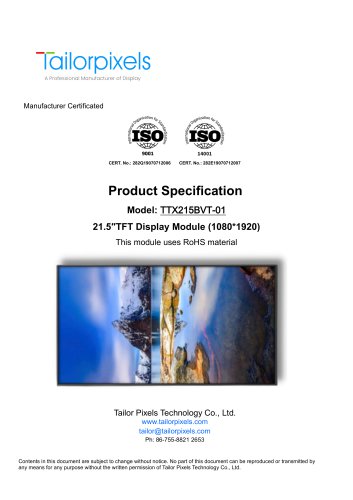 Product Specification Model:TTX215BVT-01 21.5”  TFT Display Module（1080*1920）