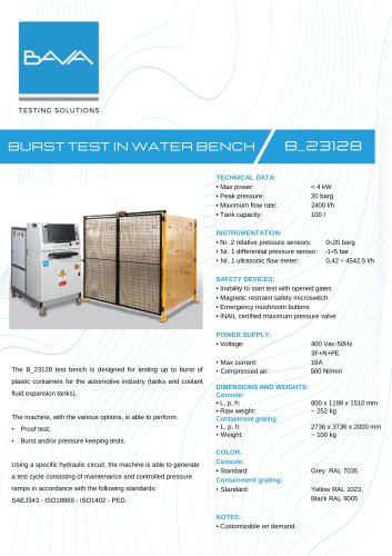 BURST TEST IN WATER BENCH