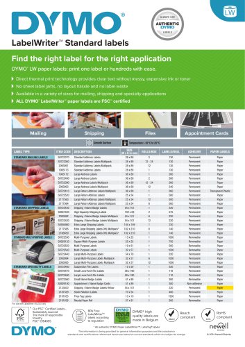 LabelWriter&trade; Standard labels