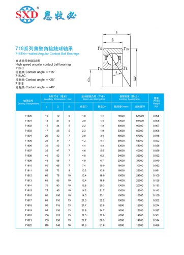 718 Series Thin Section Angular Contact Ball Bearing