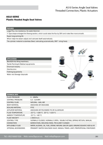 AS10 Serie Plastic Headed Angle Seat Valves