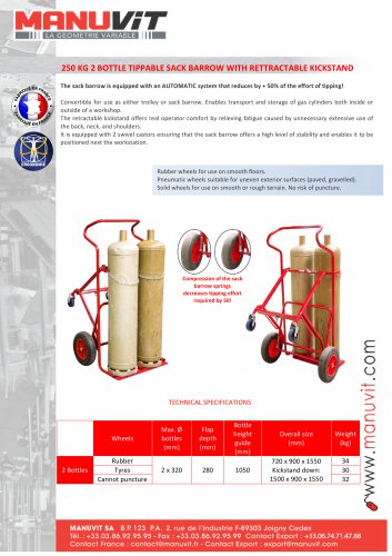 250  kg 2 Bottle tippable sack barrow with rettractable kickstand