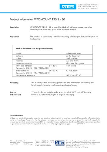 Product Information VITOMOUNT 125 S VITOMOUNT 125 S VITOMOUNT 125 S VITOMOUNT 125 S - -- - 30 30 30 30