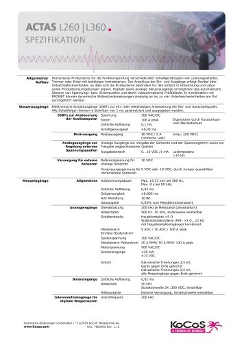  ACTAS L260 | L360 Spezifikationen 