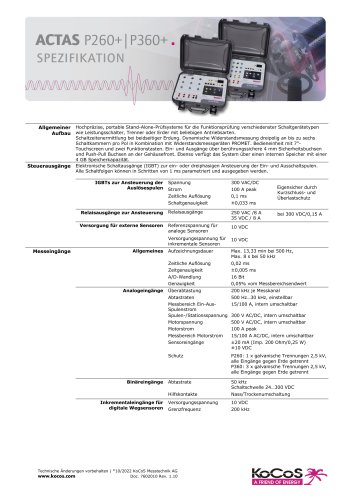  ACTAS P360+ | ACTAS P260+ Spezifikationen 