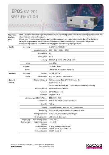   EPOS CV 201 Spezifikationen