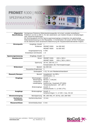 PROMET R300 | R600 Spezifikationen 