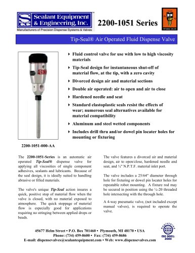 2200-1051 Series Tip-Seal Dispense Valves