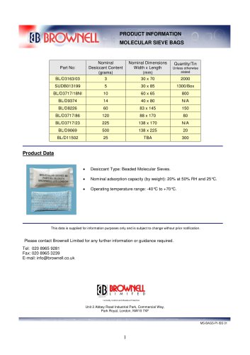 MOLECULAR SIEVE BAGS