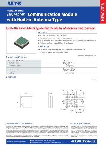 Bluetooth® Communication Module with Built-in Antenna Type UGMZ2AA Series