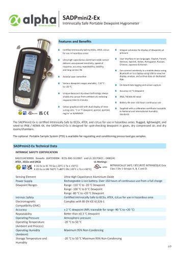 SADPmini2-Ex Hand Held Dewpoint Meter