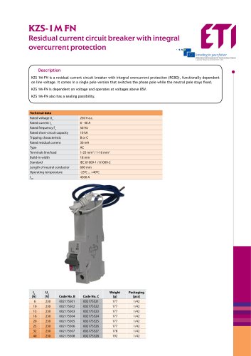 KZS 1M FN Residual current circuit breaker with integral overcurrent protection NEW