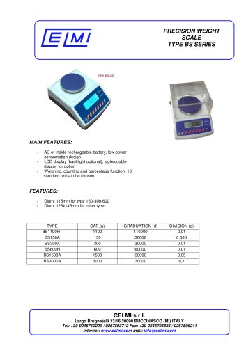 PRECISION WEIGHT SCALE TYPE BS SERIES