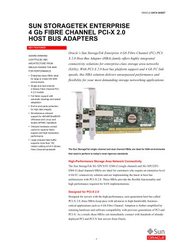 SUN STORAGETEK ENTERPRISE 4 Gb FIBRE CHANNEL PCI-X 2.0 HOST BUS ADAPTERS