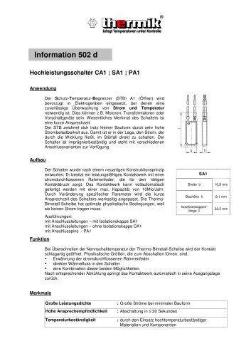 Hochleistungsschalter CA1 ; SA1 ; PA1