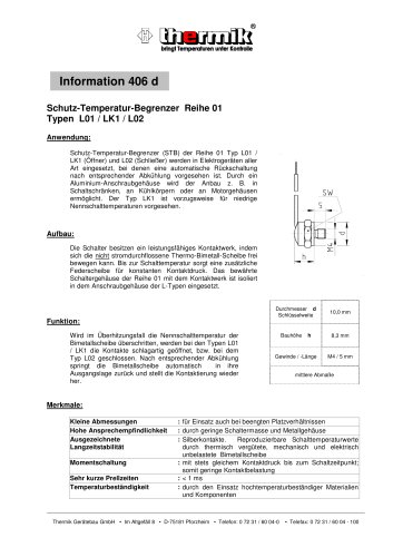 L01 / LK1 / L02 - Schutztemperaturbegrenzer ohne Isolierkappe