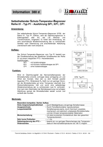 SP1, KP1, CP1 - Schutztemperaturbegrenzer ohne Isolierkappe