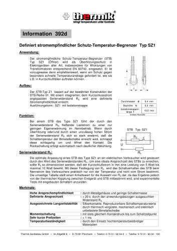 SZ1 - Schutztemperaturbegrenzer mit Isolierkappe